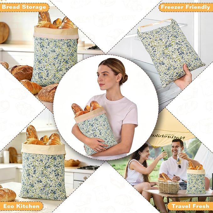 2 Pack Beeswax Bread Bags for Sourdough Homemade Bread, XL Reusable Bread Storage Bag, Organic Waxed Line and Linen Fabric Bread Bag for Home Bakers, Picnics Work or Gift-Giving