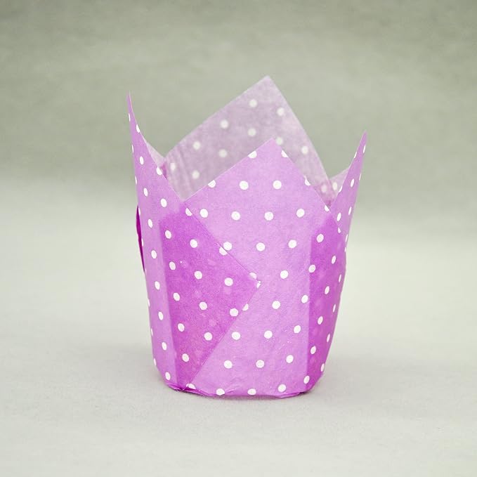 QLSmypkg Large Muffin Greaseproof paper Baking cupcake cups, 2-1/4" x 4" Purple printed with Polka Dot Tulip Baking Cup(Large) (125pcs)