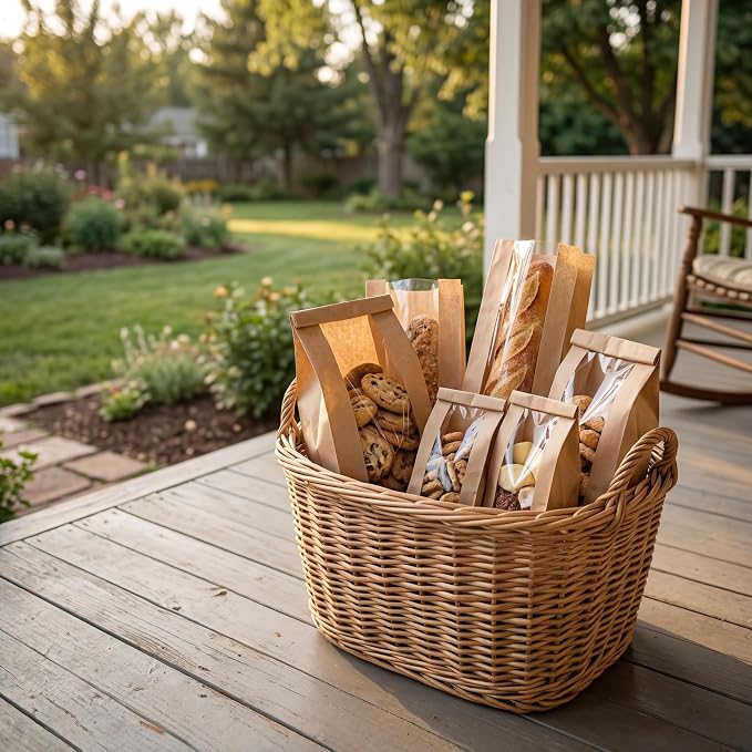 150 Pack Paper Bread Bag with Window, 18"x7"x2" Long French Bread Bag, Brown Kraft Baguette Bags, Loaf Storage Packing Sacks Biscuits Packaging for Homemade, Bakery, Coffee Bar