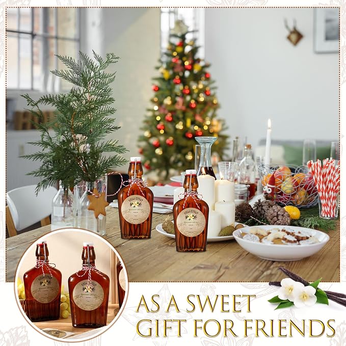 Uiifan 2 Pack 12 oz Vanilla Extract Bottles with Swing Top Flask Whiskey Pocket Amber Glass Flask for Homemade Vanilla Extract Lemon Kombucha Water Apply Christmas Wedding Gift (Amber)
