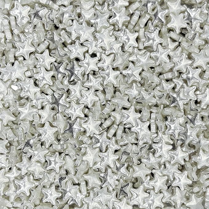 Dynastang 10mm Silver Stars Sprinkles Edible Stars Cake Decorating Stars Cake Decorations Cupcake Toppers Cookie Decorating Perfect for Cakes, Cupcakes, Desserts Toppings 3OZ