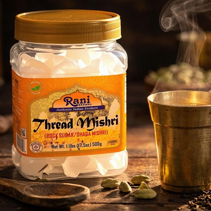 Rani Thread Misri (Rock Sugar/Dhaga Mishri) 17.5oz (1.1lbs) 500g PET Jar ~ All Natural | Gluten Friendly | No Colors | Vegan | Kosher | Indian Origin