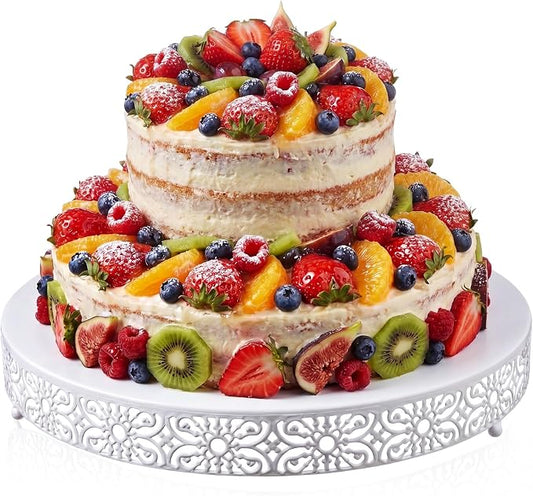 Wenqik 20 Inch Cake Stand Round Metal Cupcake Dessert Wedding Cake Stand Cookies Display Holder Fruit Food Serving Tray for Table Wedding Birthday Anniversary Party Decor (White)