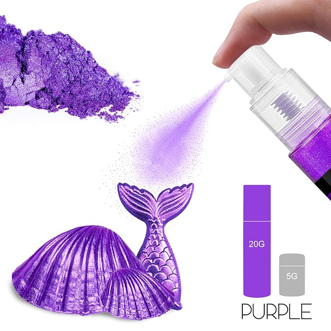 Edible Glitter Spray - 20g Luster Dust Edible Food Grade Glitter for Cake Decorating, Cocktails, Drinks - Shimmer Dust Powder Metallic Food Coloring Powder for Cookie, Candy, Icing (Purple)