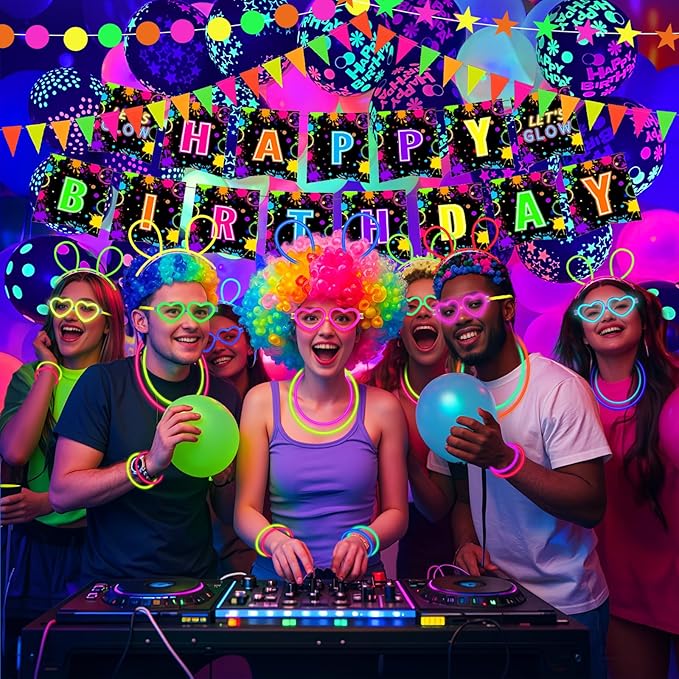 260 Pcs Neon Balloons Arch Garland Kit, Glow in the Dark Birthday Party Decorations, UV Neon Balloons Glow Party Banner Party Supplies Birthday Party Decor