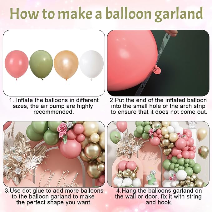 Pink and Green Balloon Arch Kit 127Pcs Sage Green Dusty Pink Gold Balloons Garland Boho Retro Blush Champagne Birthday Party Balloons for Girls Jungle Safari Woodland Baby Shower Wedding Decorations