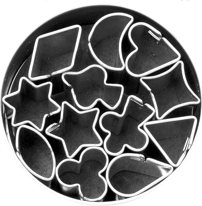 Fox Run Mini Shapes Fondant Cutter Set, Small Star, Diamond, Heart, Clover, Spade, Moon, Oval, 12-Piece, Stainless Steel
