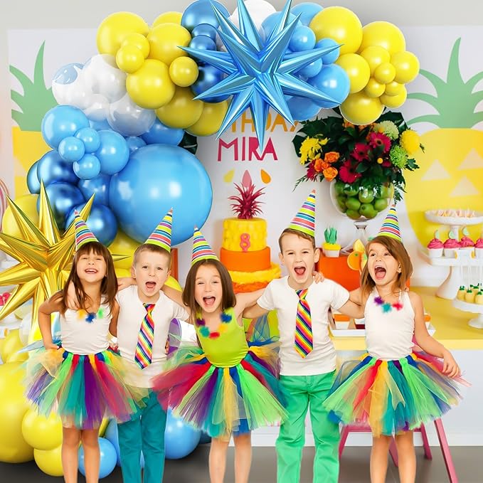 Yellow Blue Clear Balloon Arch Kit with Explosion Star Balloons, Cartoon Theme Blue and Yellow Balloons Garland Kit for Boys Girls Cartoon Birthday Baby Shower Party Supplies