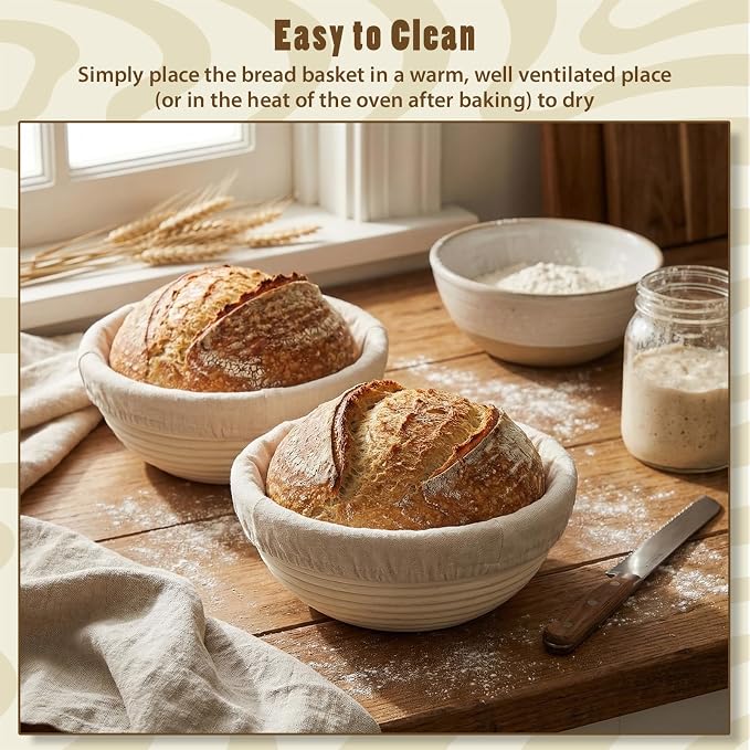 Fanfanwin 2 Pack Mini Bread Proofing Baskets with Liners Banneton Baskets Dough Proofing Bowls for Home Sourdough Bread Baking Supplies(Round)