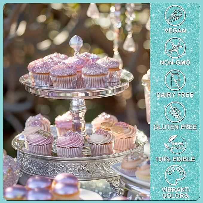 Teal Edible Glitter - 5g Food Grade Cake Decorating Shimmering Glitter, Edible Sprinkle Luster Dust for Drinks, Chocolates, Fondant, Strawberries, Cupcakes, Candy, Easter Cookie - Vegan
