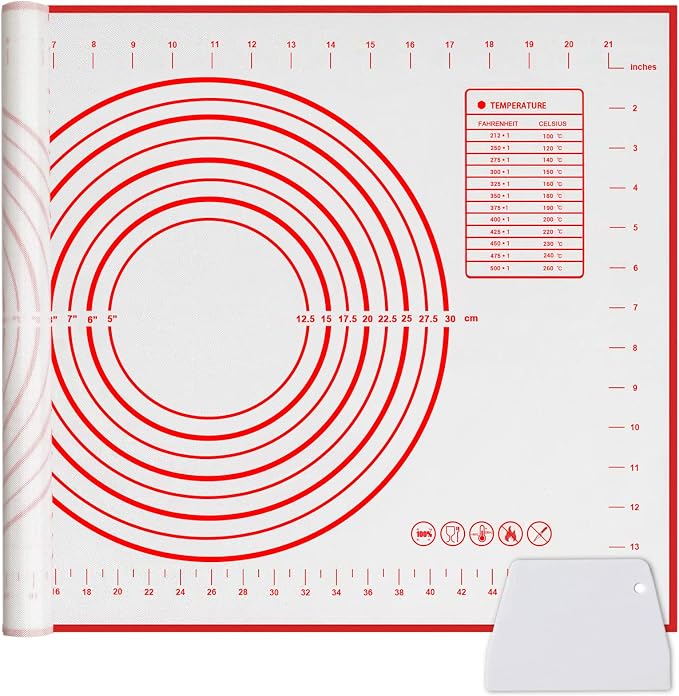 Qidoe Silicone Baking Mat, 16" x 24", Extra Thick Non-Stick, Food-Grade, Non-Slip, Red
