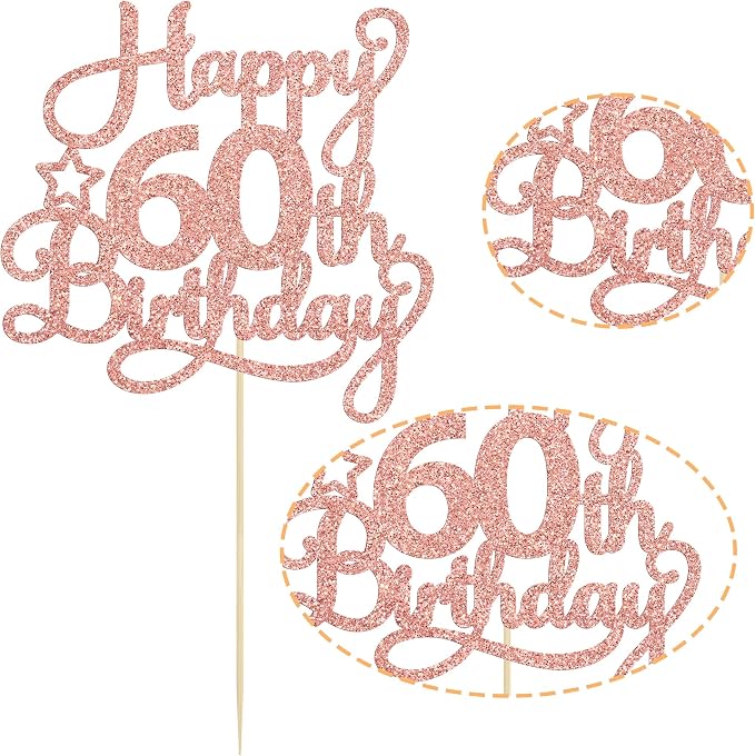 1 Pack Happy 60th Birthday Cake Topper Rose Gold Glitter 60 & Fabulous Cheers to 60 Years Old 60th Birthday Cake Pick for Celebrating 60th Birthday Anniversary Party Cake Decorations Supplies