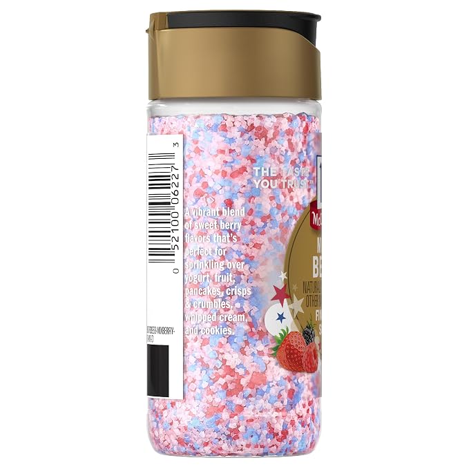McCormick Finishing Sugar, Mixed Berry, Limited Edition, Sweet Berry Flavors, Sprinkle on Breakfast and Dessert Favorites, Garnish Beverages, 3.15 oz