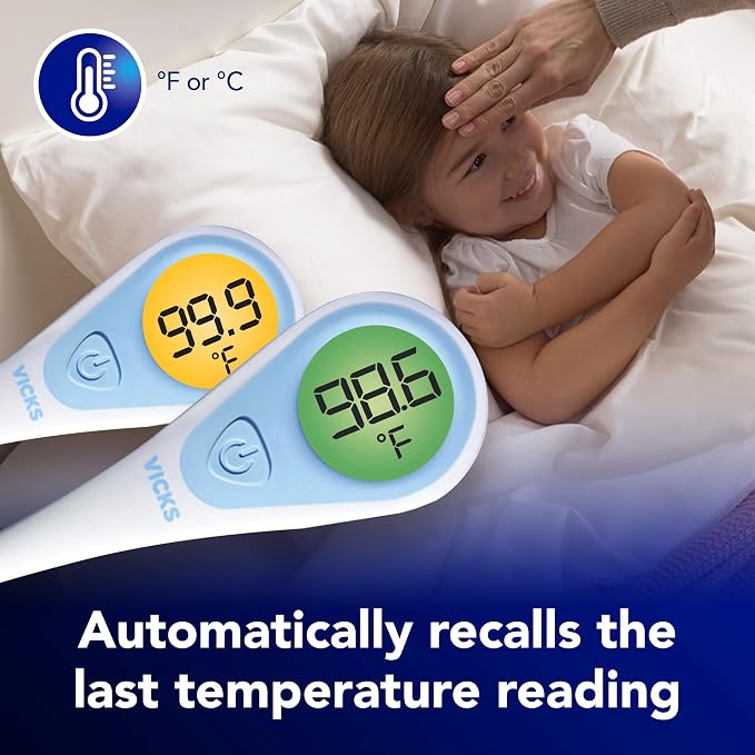 Vicks SpeedRead Digital Thermometer for Baby, Kids & Adults, Color-Coded Readings, Oral, Baby Rectal Thermometer or Under The Arm, Water Resistant (Pack of 2)