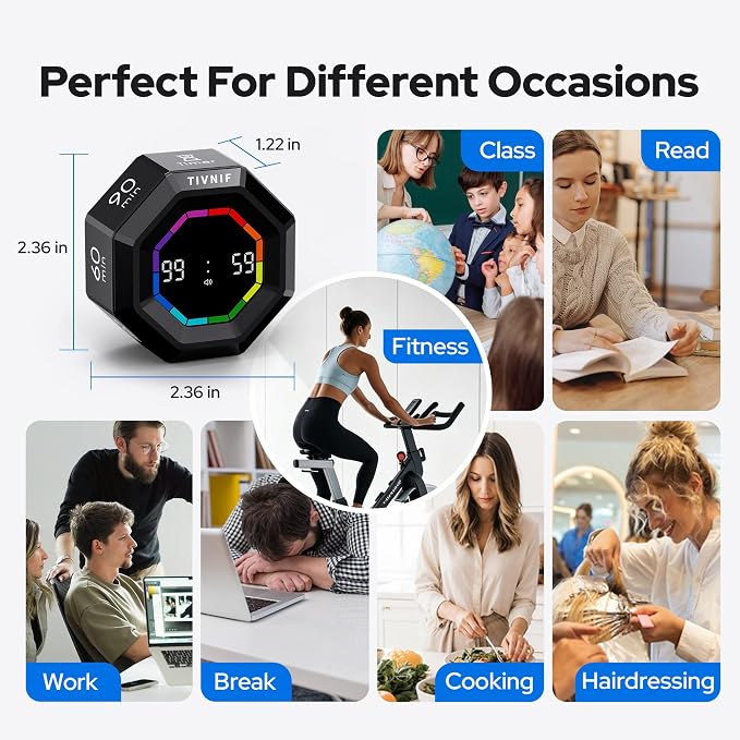 Visual Timer for Kids Kitchen Timer Pomodoro Magnetic Visual Countdown | Smart Gravity Sensing Timer with Large Display Loud Alarm for Study Cooking Classroom Homework Time Management