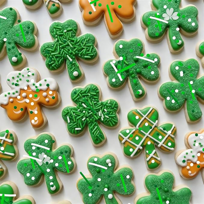 LEBERY St. Patrick's Day Sprinkles 8 Oz Green Sprinkles for Cake Decorating | White Green Jimmies Edible Mini Sugar Pearls Sprinkles Sweet Luck Sprinkle St. Patrick's Day Christmas Cake Cupcake Toppings