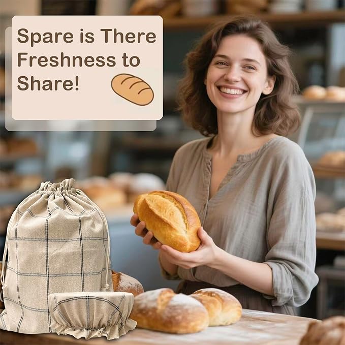 XL Linen Bread Bag for Homemade Sourdough with Proofing Cover, Reusable Organic Linen bags with TPU Lining, BPA-Free, Food-Grade Cloth Storage Bags with Freezer Compatibility