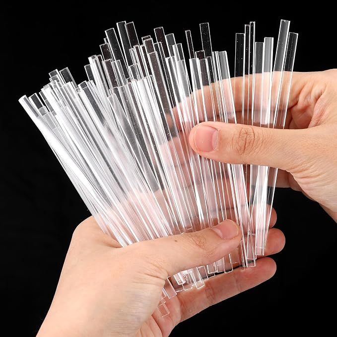 Beeveer 100 Pcs 4" Flat Clear Sticks for Cake Toppers Acrylic Candy Cake Pops Sticks Lollipop Reusable Candy Rods for DIY Cupcake Chocolate Cookie Dessert Decorations