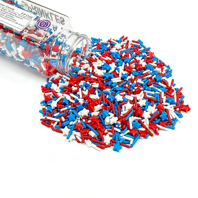 Patriotic Sprinkles Edible Red White and Blue Jimmies Star Mix Edible Sprinkles for Cake Decorating Baking Cake Cookie Cupcake 4th of July Memorial Independence Day Decorations