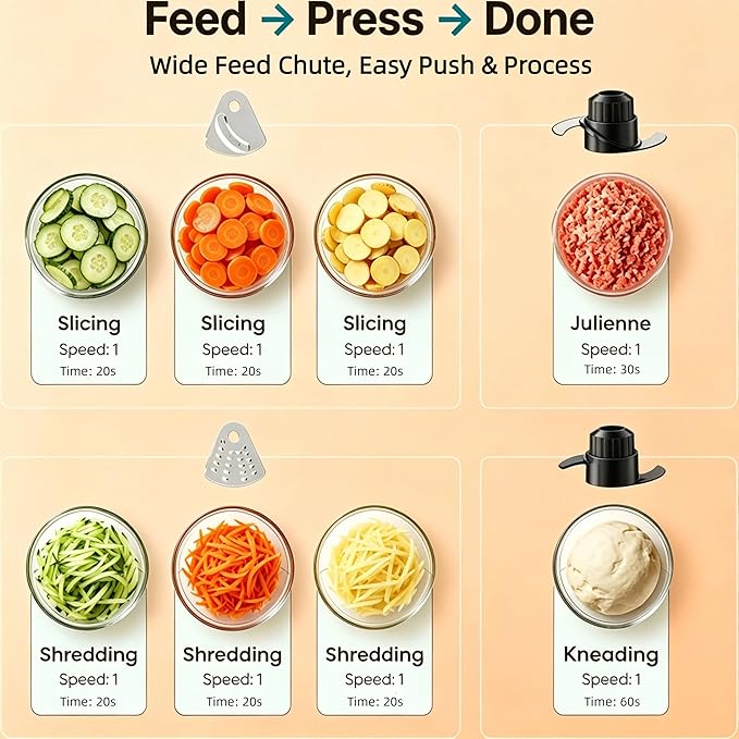 Simple Deluxe Food Processor 10.5 Cup, Multi-Functional Vegetable Choppers Food Grinder with Slicing Shredding Chopping Kneading, Suitable for Smoothie Fruit Dough, 2.6QT, White