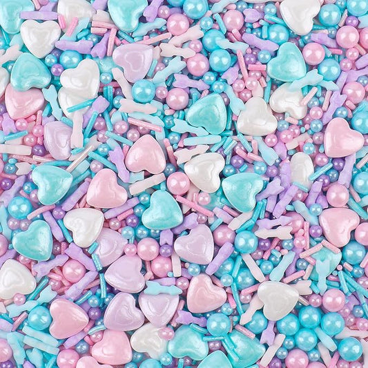 Pastel Sprinkles for Cake Decorating, 4.6oz White Pink Blue and Purple Heart Sprinkle Mix with Edible Sugar Pearls & Jimmies, Perfect for Ice Cream Toppings, Cakes, Donuts, Cookies, Cupcakes