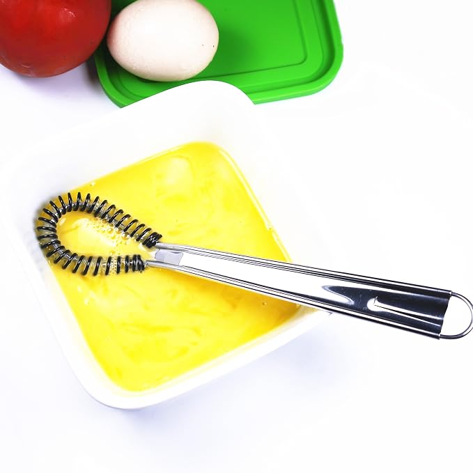 Stainless Steel Mini Spring Egg Beater Silicone Whisk Magic Hand Held Sauce Stirrer Blender Milk Frother Foamer Coffee Mixer (2Pack-Silicone+Steel coil)