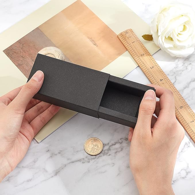 BENECREAT 12PCS Black Kraft Packaging Drawer Box 4x2x1.4 Inch Cardboard Present Box Gift Wrapping Boxes for Lipstick, Small Perfume Essential Oil Bottle