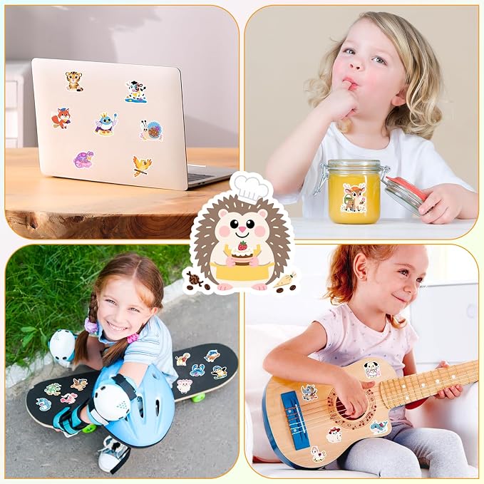 50PCS Animal Stickers, Cute Water Bottle Stickers for Kids, for Teaching Rewards, Notebooks, Stationery, Luggage, Cartoon PVC Happy Stickers