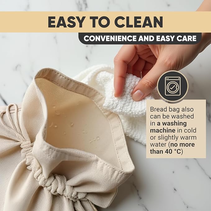 Reusable Linen Bread Bags, 2 Pack for Homemade & Sourdough | Cloth linen bread bags with BPA-free TPU liner and drawstring closure to keep homemade and sourdough loaves fresher