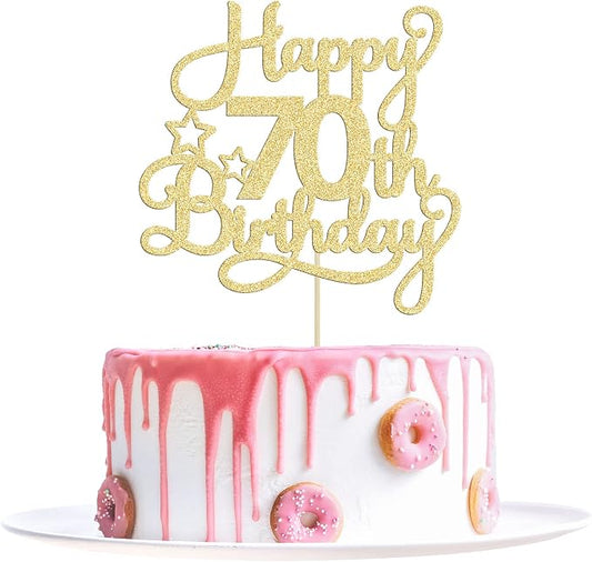 1 Pack Happy 70th Birthday Cake Topper Gold Glitter 70 & Fabulous Cheers to 70 Years Old 70th Birthday Cake Pick for Celebrating 70th Birthday Anniversary Party Cake Decorations Supplies