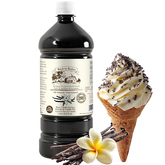 Back To Basics Pure Vanilla Extract - Liquid, 33 Fl Oz All-Natural Mexican Vanilla Great For Cooking, Baking, And Desserts- Natural Vanilla