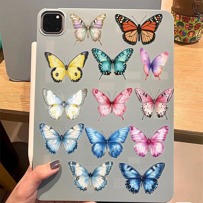 Butterfly Transparent PET Stickers Pack, 50PCS, Colourful-B5 | Aesthetic Colorful Lifelike, Waterproof Vinyl, For Scrapbook Party Favors, For Teens Adults