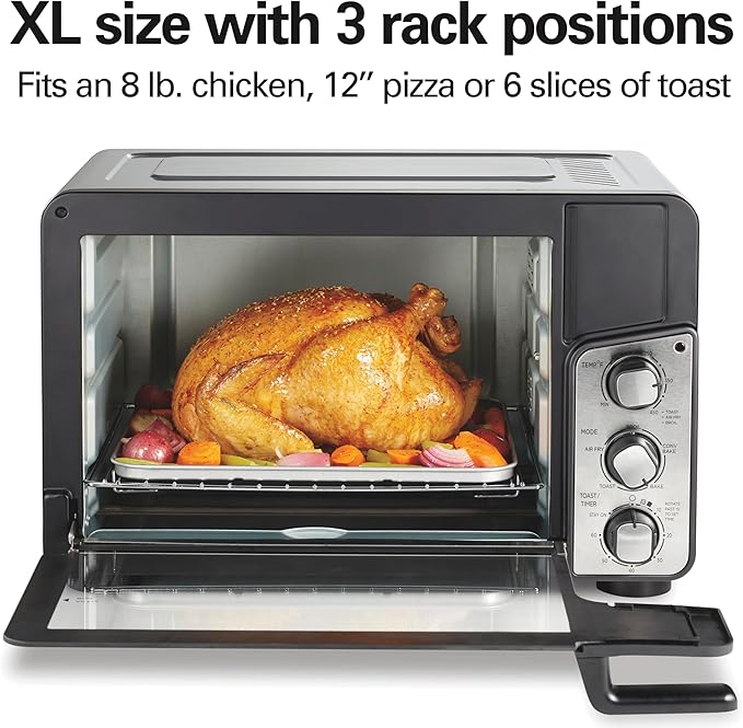 Hamilton Beach Easy View XL Toaster Oven with Sure-Crisp® Air Fry, 6 Slice Capacity, Black with Stainless Steel Accents, R31460 (Renewed)