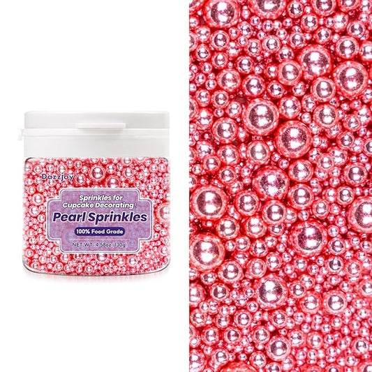 Dazzjoy Edible Rose Gold Pearl Sugar Candy Sprinkles, Mix Size, 4.58oz, Sprinkles for Cupcake Decorating, Baking Cake Decorations, Wedding Party Valentines Supplies