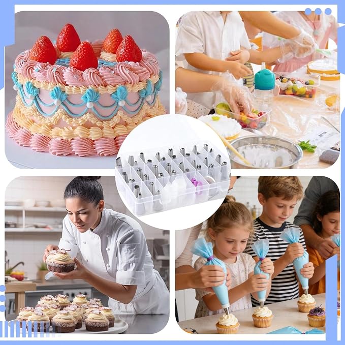 49pcs Piping Bags and Tips with Storage Case Set, 36 Stainless Steel Piping Tips, Reusable Pastry Bags, Scrapers and Storage Case, Frosting Tip for Cupcakes Cakes Cookies Decoration DIY Baking