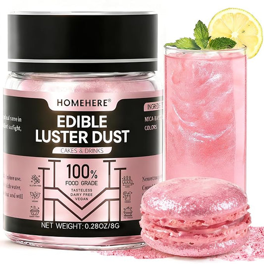 HomeHere Edible Luster Dust Food-Grade Glimmer Powder Glitter for Cake Decorating 8g, Edible Sprinkle Glitter for Cocktails Drinks Baking Candy Dessert Chocolate Vegan Tasteless