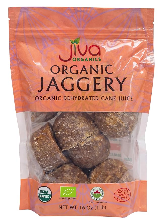 Jiva Organics Jaggery Whole 1 LB (454g) | Cone Shapes - Gur, Panela | Unrefined Natural Cane Sugar | No Chemicals, No Preservatives