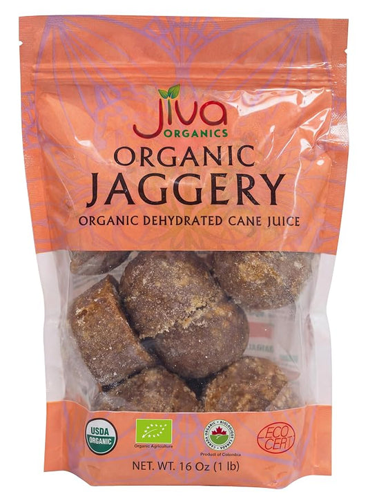 Jiva Organics Jaggery Whole 1 LB (454g) | Cone Shapes - Gur, Panela | Unrefined Natural Cane Sugar | No Chemicals, No Preservatives