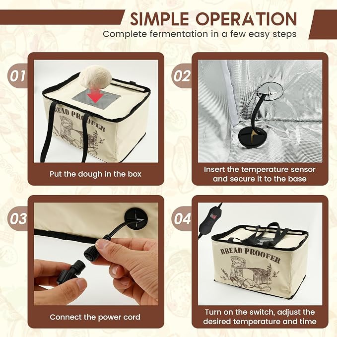 Oxford Cloth Bread Proofing Box, Even Heating Foldable Dough Proofer with Shelf Dough Proofer Box Precise Control Dough Fermentation Chamber Space Saving with Adjustable Temperature & Timer Controller