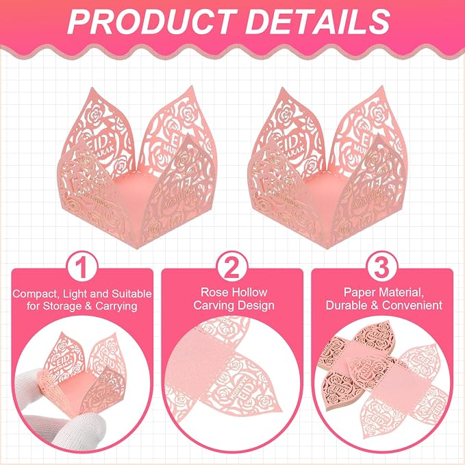 uxcell 25 PCS Truffle Wrappers 0.43x0.43 Inch Square Cupcake Liners Baking Wrappers Hollow Out Paper Dessert Cups for Wedding Birthday Pink