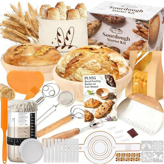 Sourdough Bread Baking Supplies Kit, Banneton Bread Proofing Basket, Complete Sourdough Tools Ideal Gifts for Bakers Women Mom Wife