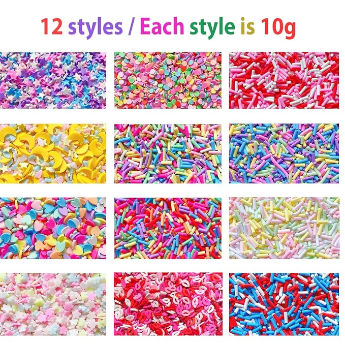 EHOPE 120g Fake Sprinkles Faux Sprinkle Clay Sprinkles Polymer Clay Slices for Nail Art DIY Crafts Cake Phone Case(120G-Clay Slices+ Sugar granules-12Color)
