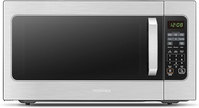 Toshiba ML-EM62P(SS) Large Countertop Microwave Oven with Smart Sensor, Auto Defrost, Mute Function, ECO Mode, with 16.5 inch Position Memory Turntable, 1200W, 2.2 Cu. Ft., Stainless Steel