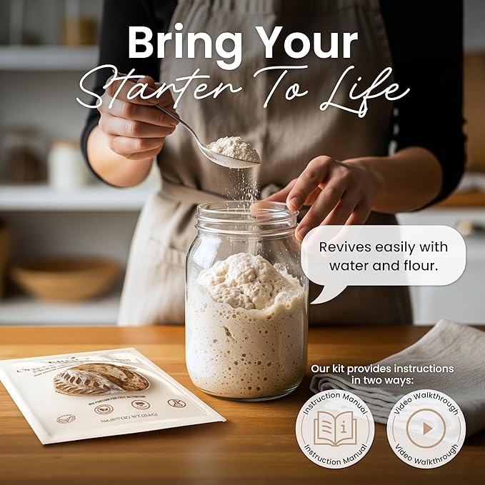 ERNEY Dehydrated Sourdough Starter for Bread Making - Perfect Rise Organic Sourdough Bread Flour with Instruction - Versatile Homemade Pastry Flour Perfect for Artisan Loaf Pizza Muffins - 2 pack