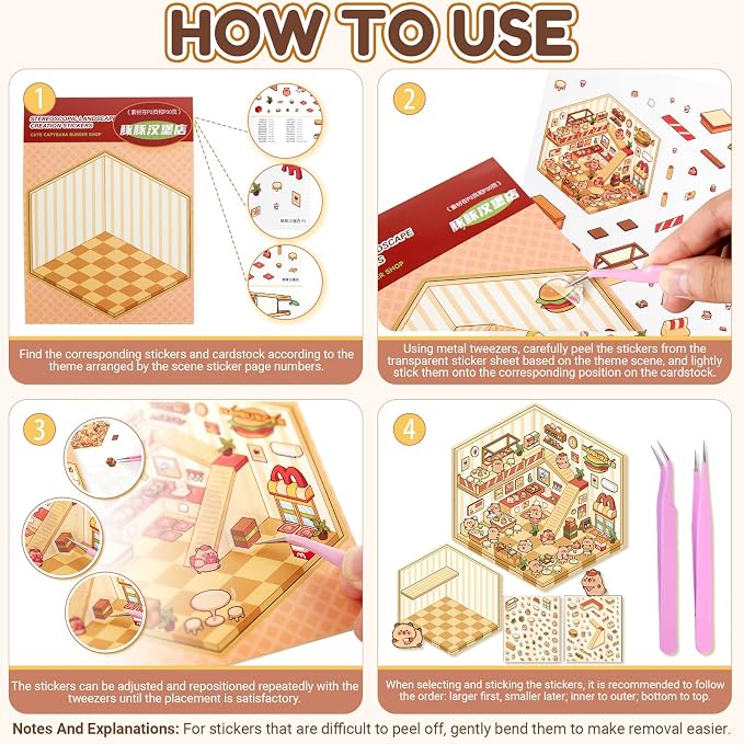 20 Sets DIY 3D Sticker Scene Collection Book for Kids Adults Cute Make Your Own Shop House Stickers for Gifts Stickers Therapy for Adult Relief Stress Pass The Time Play Park Hamburg Castle Library