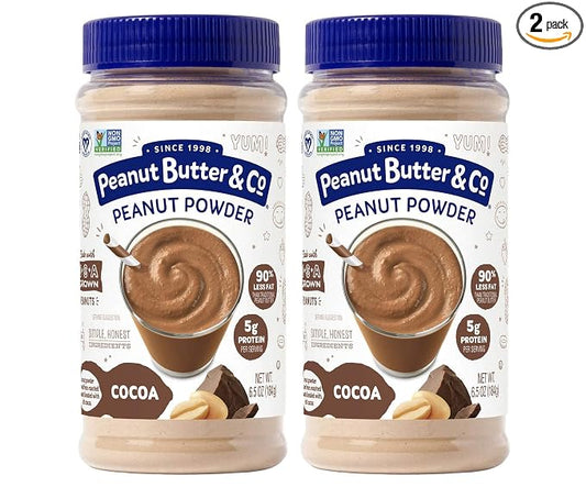 Peanut Butter & Co. Cocoa Peanut Butter Powder, Chocolate Peanut Protein Powder, Low Fat Peanut Butter Powder, Non-GMO, Gluten Free, Vegan, 6.5 oz Jars (Pack of 2)