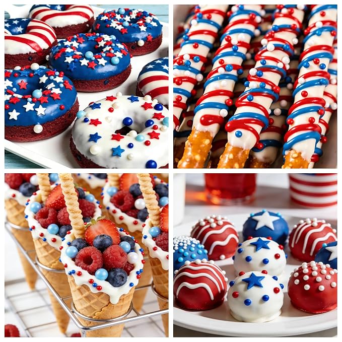White Edible Pearl Sprinkles for Cake Decorating, 4 sizes Patriotic Sprinkles, 160g/5.64oz, Candy Pearls Sprinkles for Cupcake, Cookie, Baking Cake Decorations, Wedding Party Holiday Supplies