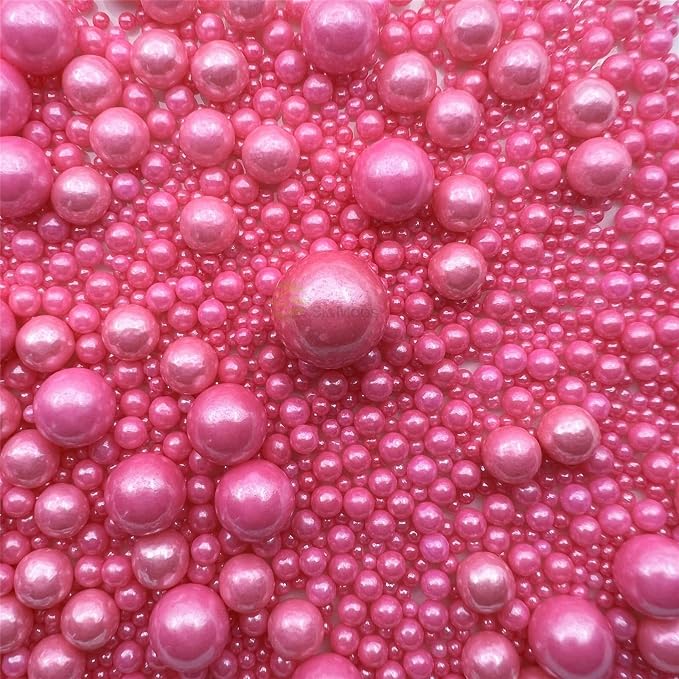 SE Si&Moos Hot Pink Edible Pearls Pink Pearl Sprinklesfor Cake Decorating Edible Cake Sugar Pearls Halloween Christmas Cookie Decorations Edible Cake Decorations for Cakes,Cupcakes Toppers 3.5 OZ with Tweezers