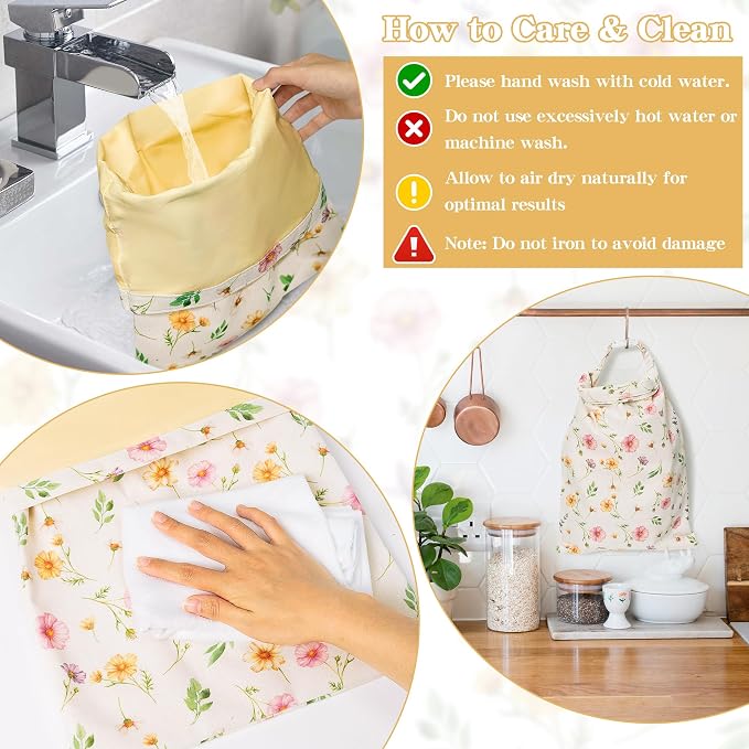 Reusable Beeswax Bread Bags - 3 Pack Bees Wax Food Bag, Homemade Sourdough Bread Storage with Bowl Cover, Linen Cotton Large Beeswax Freezer Container for Home Kitchen (Watercolor Flowers)