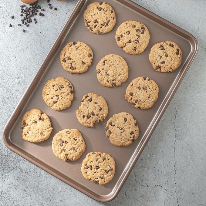 HAPPIELS Nonstick Baking Sheet Set of 2 | PFOA & BPA Free Non Toxic Carbon Steel Cookie Sheets | Best Non Stick Oven Cooking Pans & Half Sheet Pan | Best Nontoxic Baking Trays 18 Inch | PFOA & BPA Free Non Toxic 18x13 inches Large Baking Trays